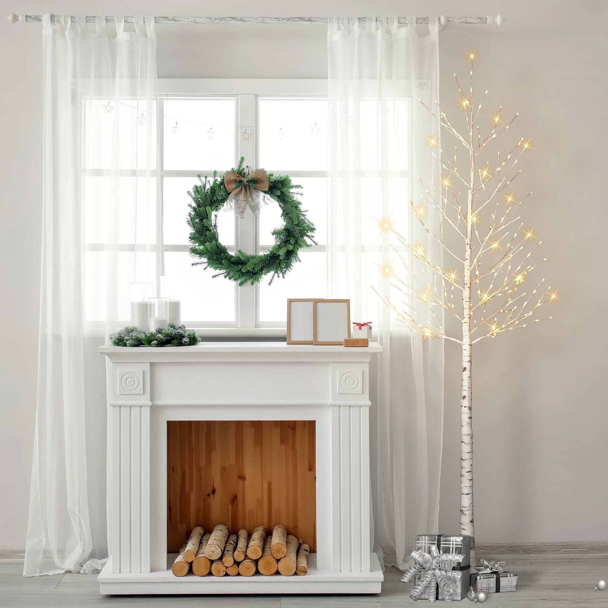 8ft. Pre-Lit White Artificial Twig Christmas Tree, Clear Lights